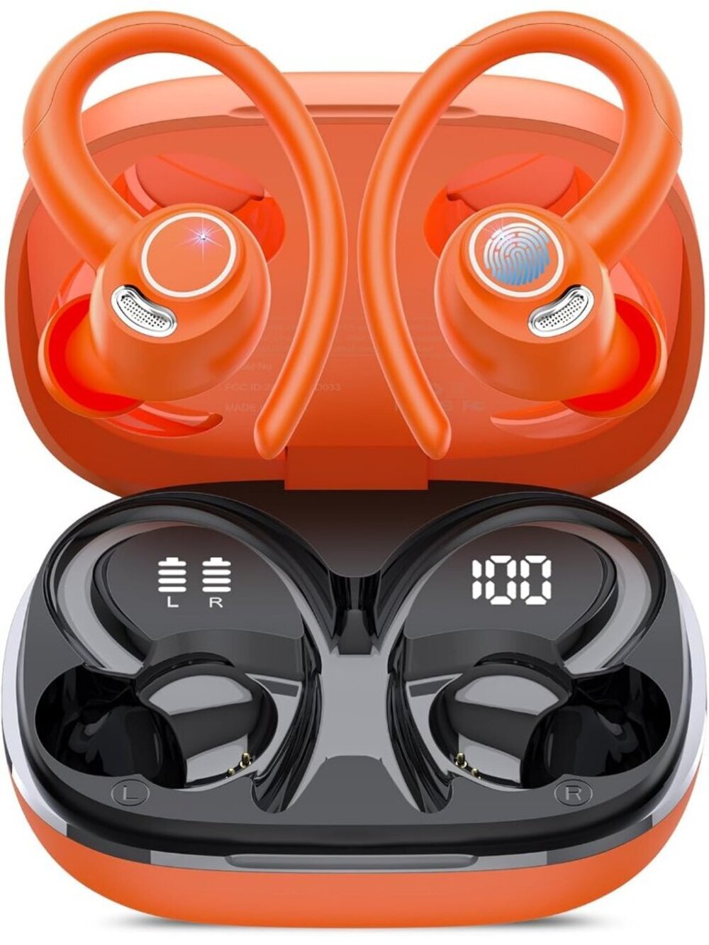 Wireless Orange ENC Noise Cancelling 48H Earhooks Deep Bass Bluetooth 5.4 Earbud - Picture 1 of 6